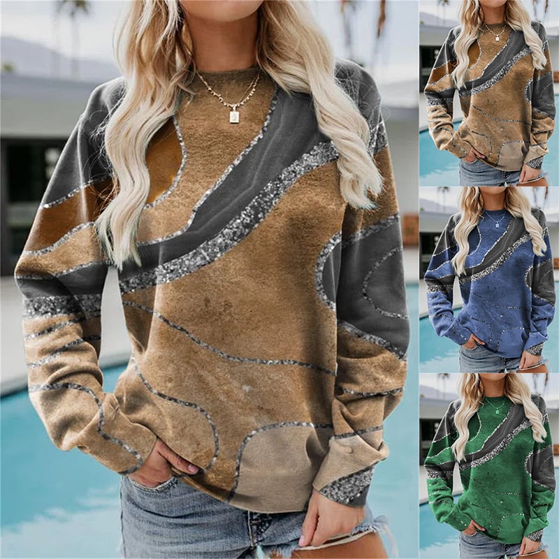 Casual Geometric Loose Print Long Sleeve Sweater for Women