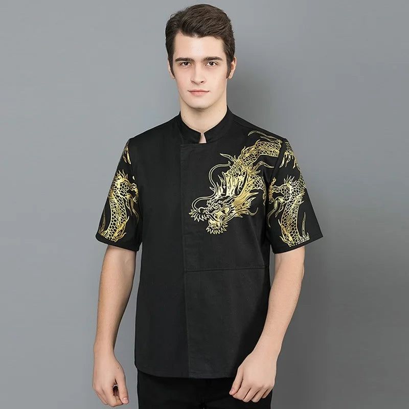 Long Chef Work Coat with Bakery Print Uniform