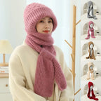 Women's Fleece-lined Knitted Scarf and Hat Set | Embroidered Cap