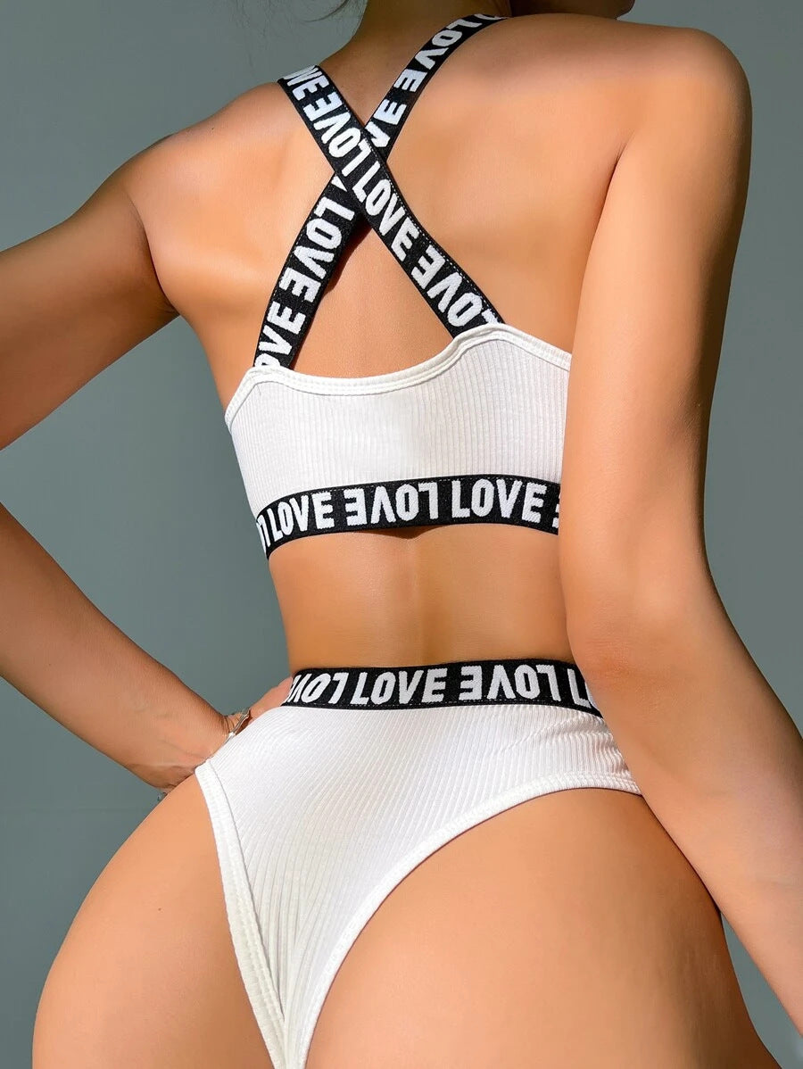 INS Sexy Lingerie Set with Letter Print for Women
