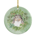 Sheltie/Shetland Sheepdog Tricolor Smiling #1 Christmas Wreath Ceramic Ornament
