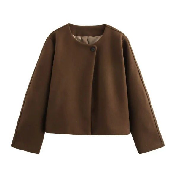 Solid Color One-Button Woolen Jacket