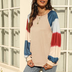Rainbow Long-Sleeved Casual Stitching Pullover Blouse | Streetwear