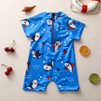 Baby Blue Ocean Shark Short Sleeve Swimsuit with Zipper