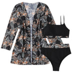 High Waist Women's Three-Piece Swimsuit Set with Cover-Up
