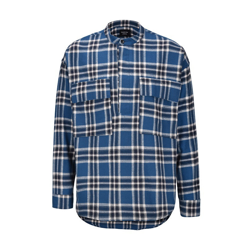 Men's Long Sleeve Plaid Striped Henley Shirt Jacket
