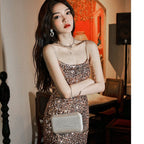 Elegant Long Sequin Dress with Spaghetti Straps