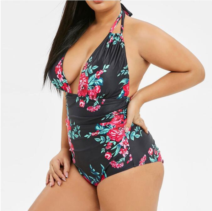 Plus Size High Waist Floral One-Piece Swimsuit for Women