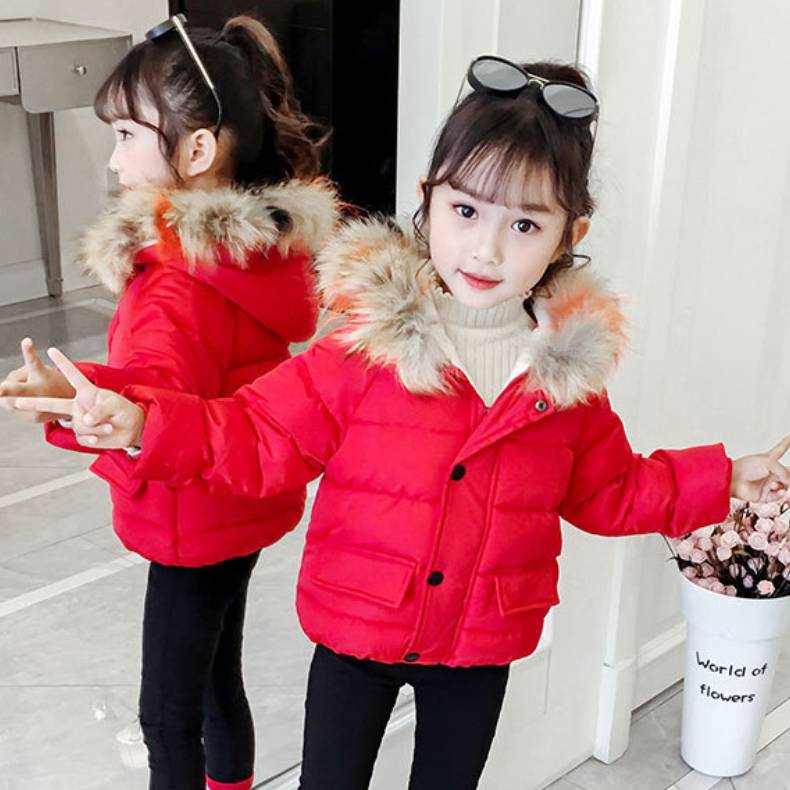 Infant Girls' Hooded Cotton Jacket with Fur Collar