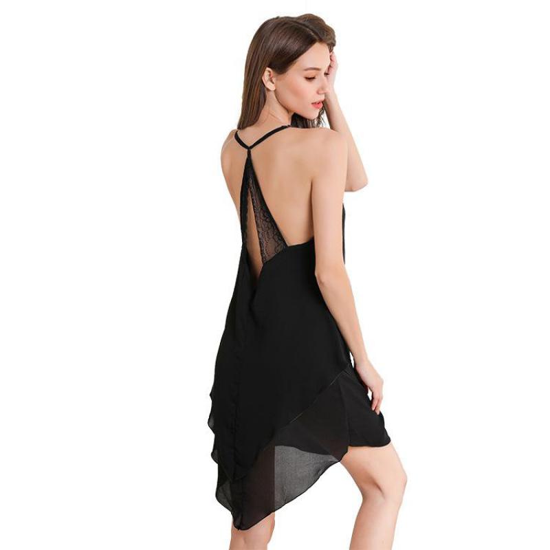 Satin Lace Nightgown with Spaghetti Straps for Women