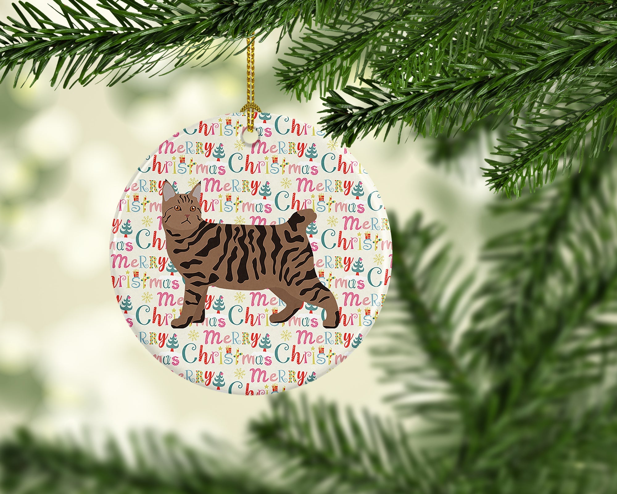 Pixie Bob #3 Cat Christmas Ceramic Ornament