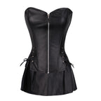 European Leather Waist Support Corset with Skirt Set