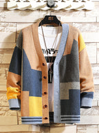 2023 Men's Design Knitted Cardigan with Color Block
