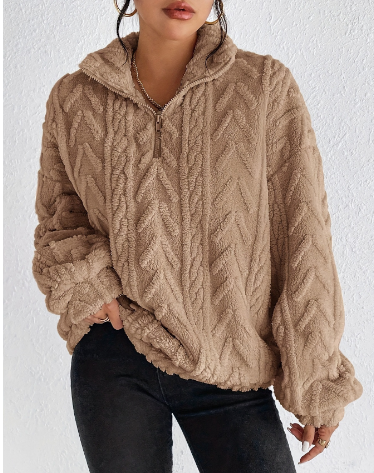 Double-sided Plush Zipper Pullover Top for Women