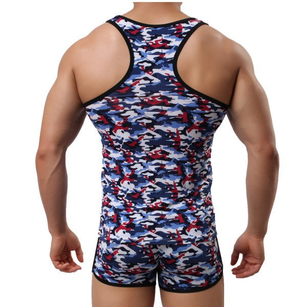 Men's Slim Fit Camouflage Tank Top with Round Neck