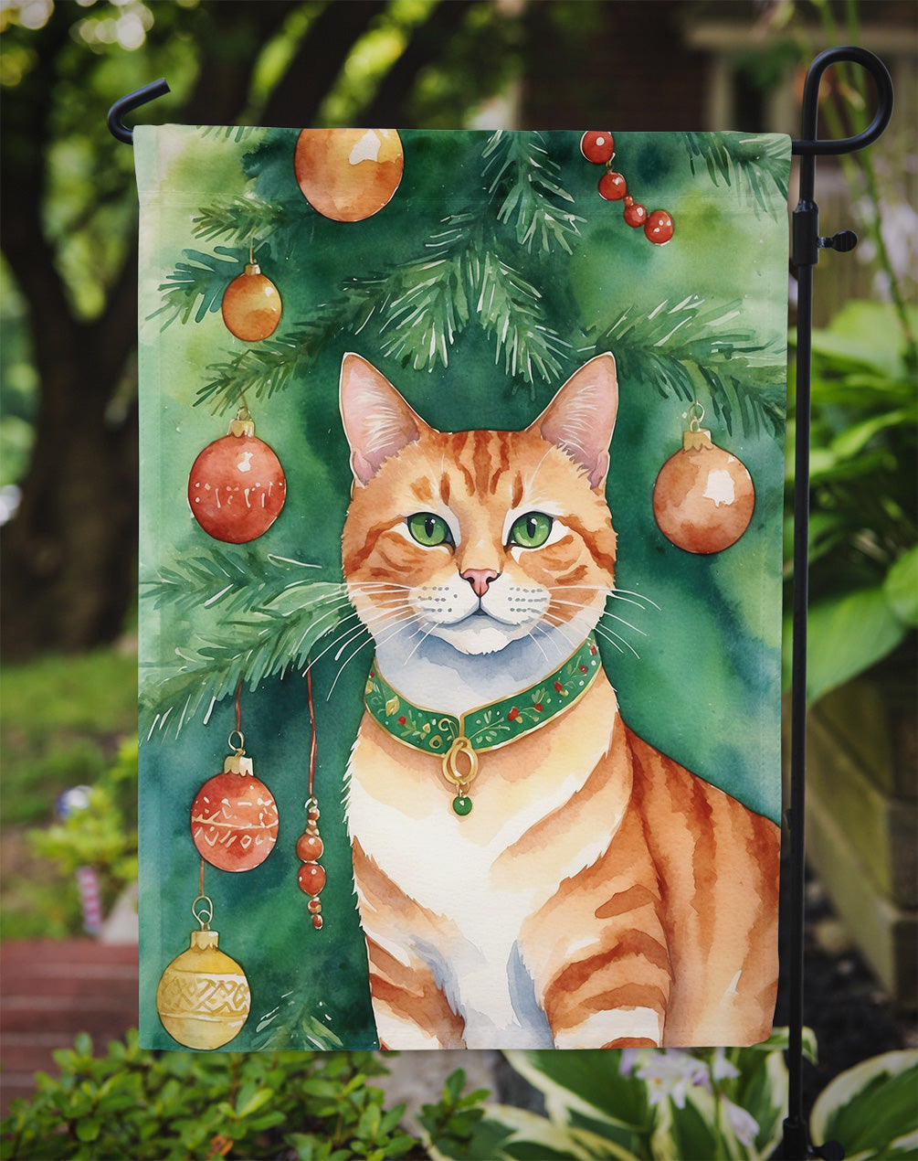 Suphalak Cat By the Christmas Tree Garden Flag