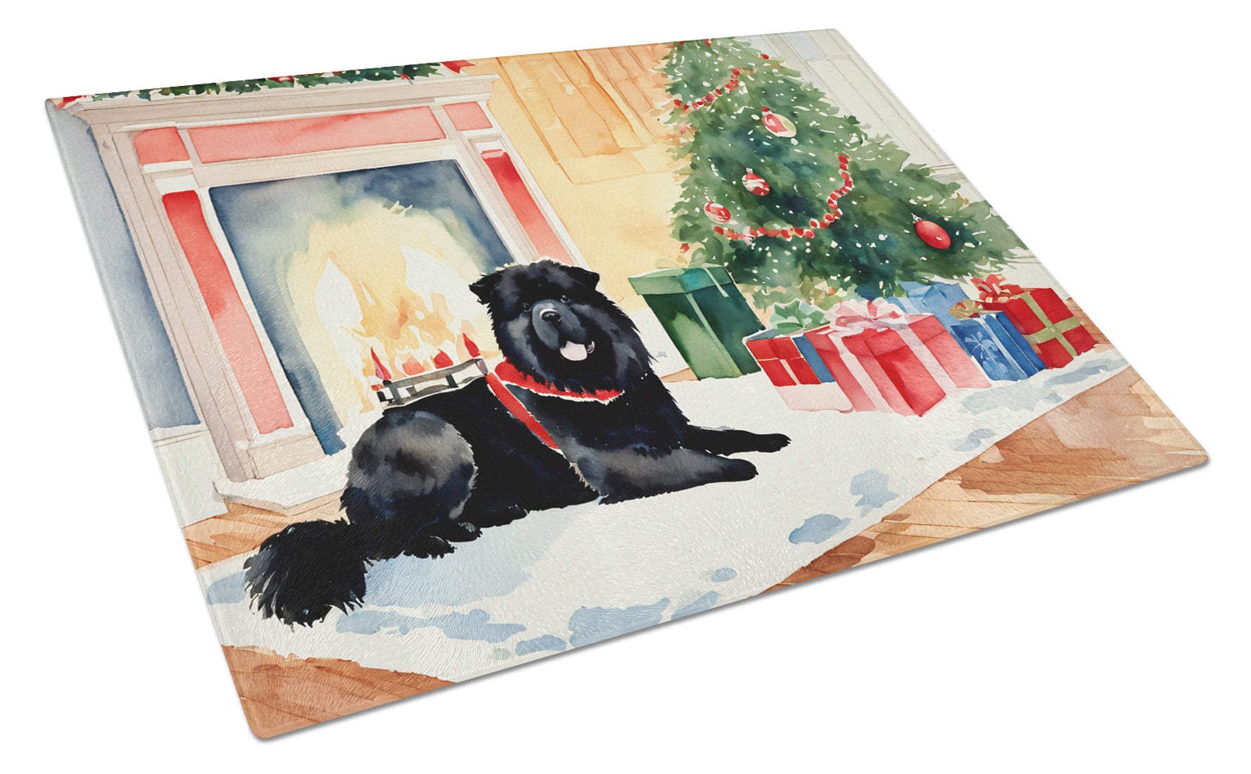 Chow Chow Cozy Christmas Glass Cutting Board