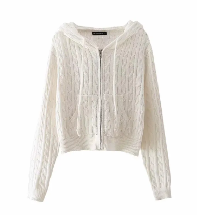 Hooded Twist Knitted Cardigan Coat For Women