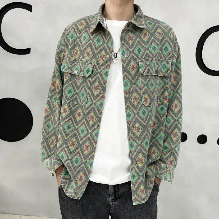 Versatile Cashew Nut Flower Denim Jacket for Men