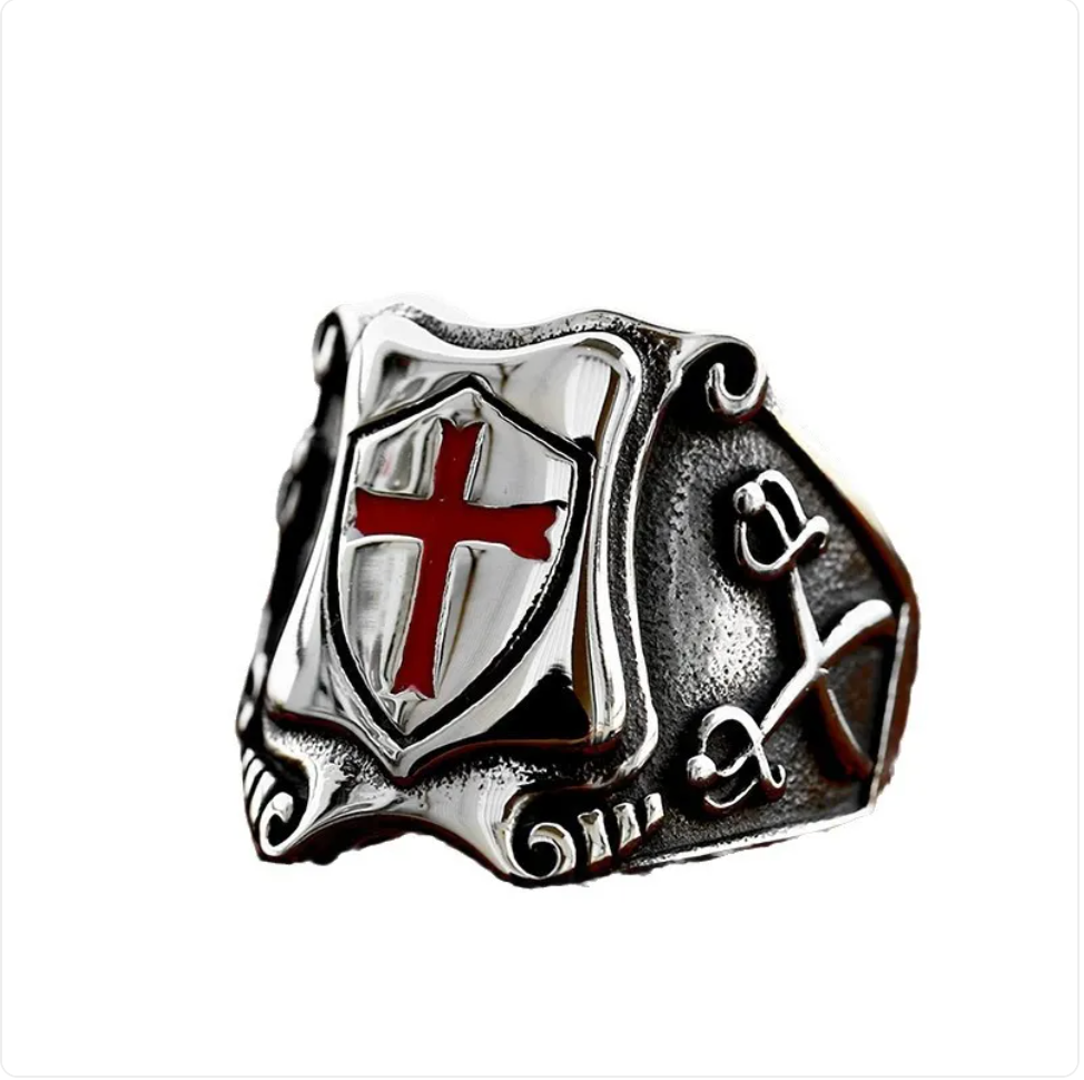 Stainless Steel Cross Shield Ring