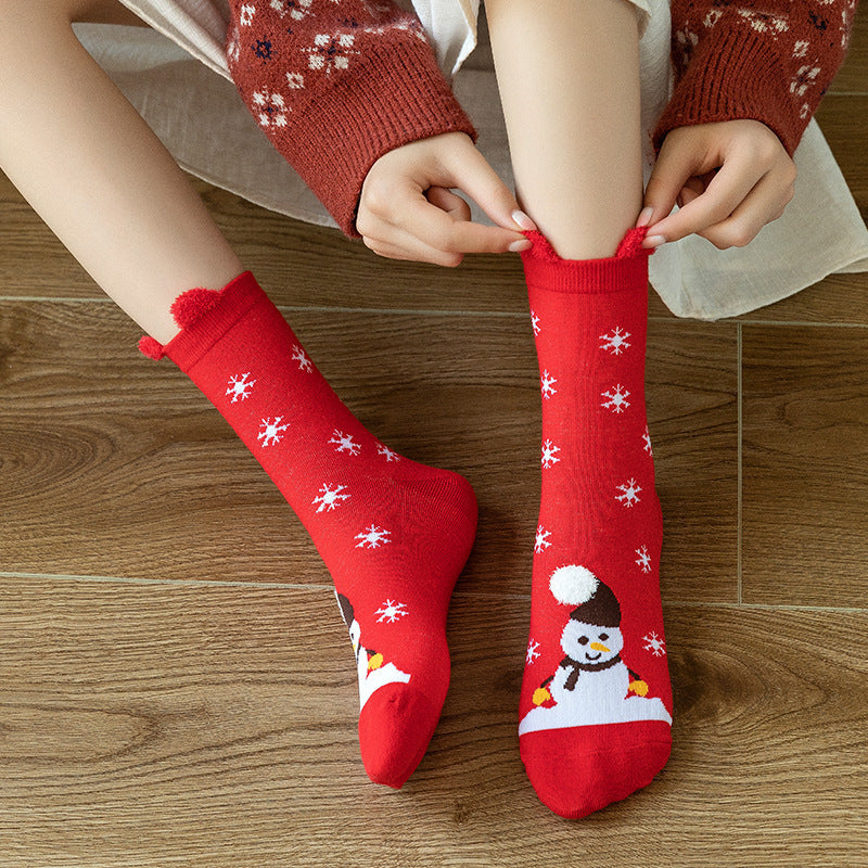 Cute Elk Cartoon Cotton Christmas Socks for New Year