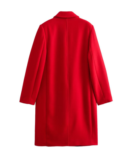 Red Wool Long Coat with Double Breasted Design (One Piece)