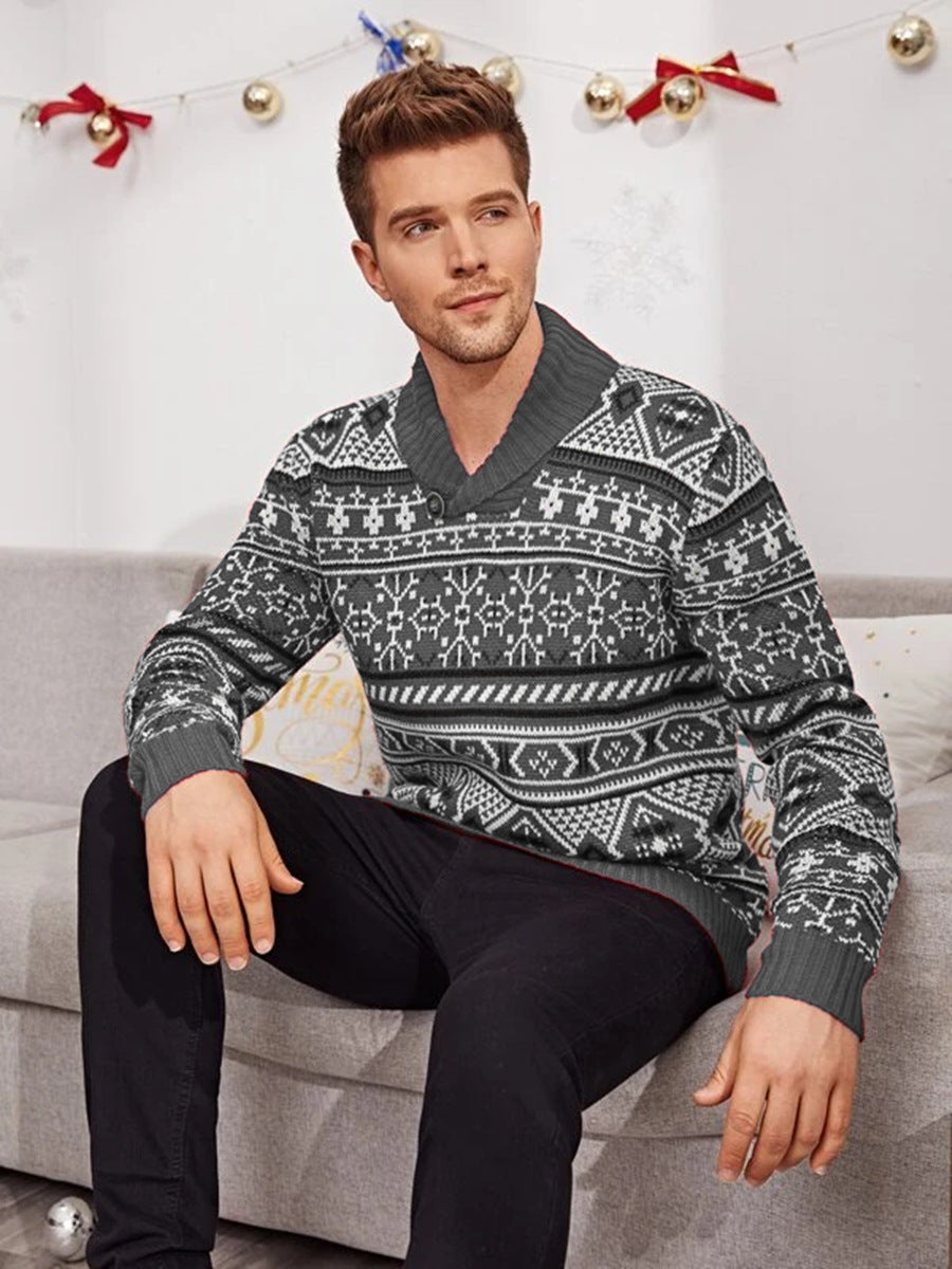Men's Knit Christmas Elk Lapel Sweater Pullover 2021 | Streetwear