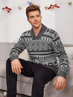 Men's Knit Christmas Elk Lapel Sweater Pullover 2021 | Streetwear