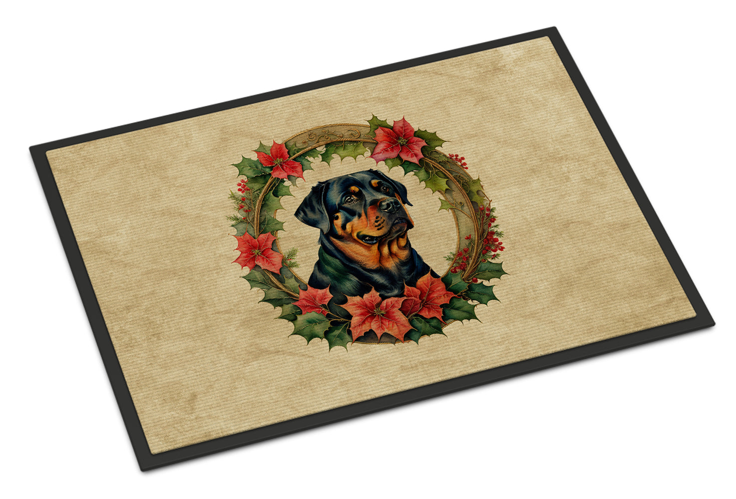 Rottweiler Christmas Flowers Doormat