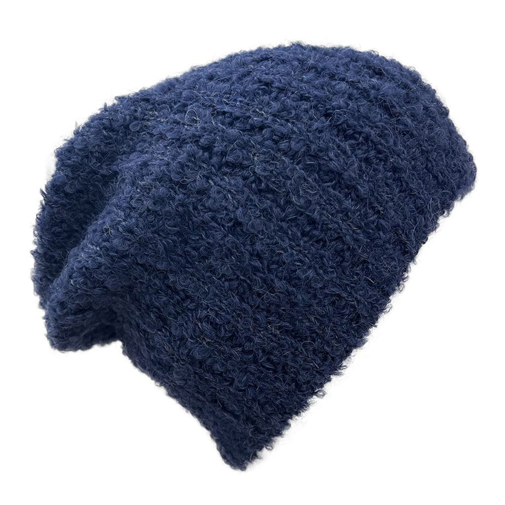 Navy Loop Knit Alpaca Beanie | Embroidered Cap
