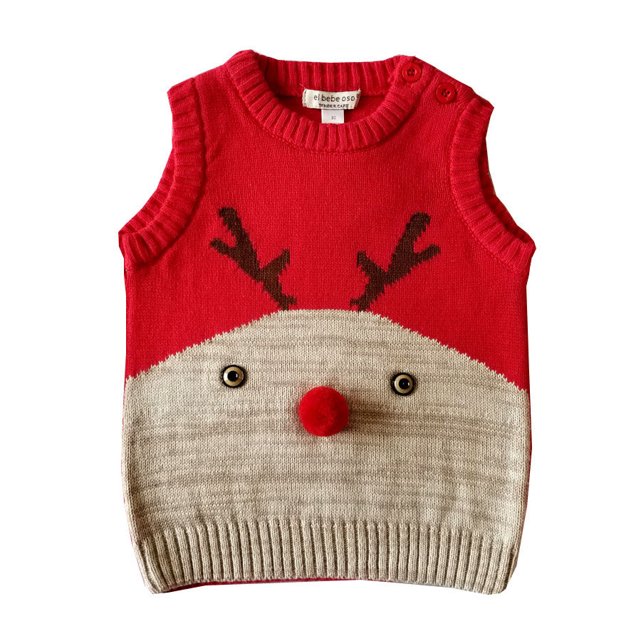 Children's Cotton Christmas Vest with Deer Design