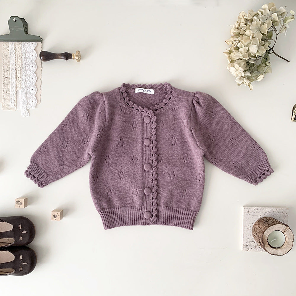 Thickened Hand Crocheted Round Neck Cardigan for Girls