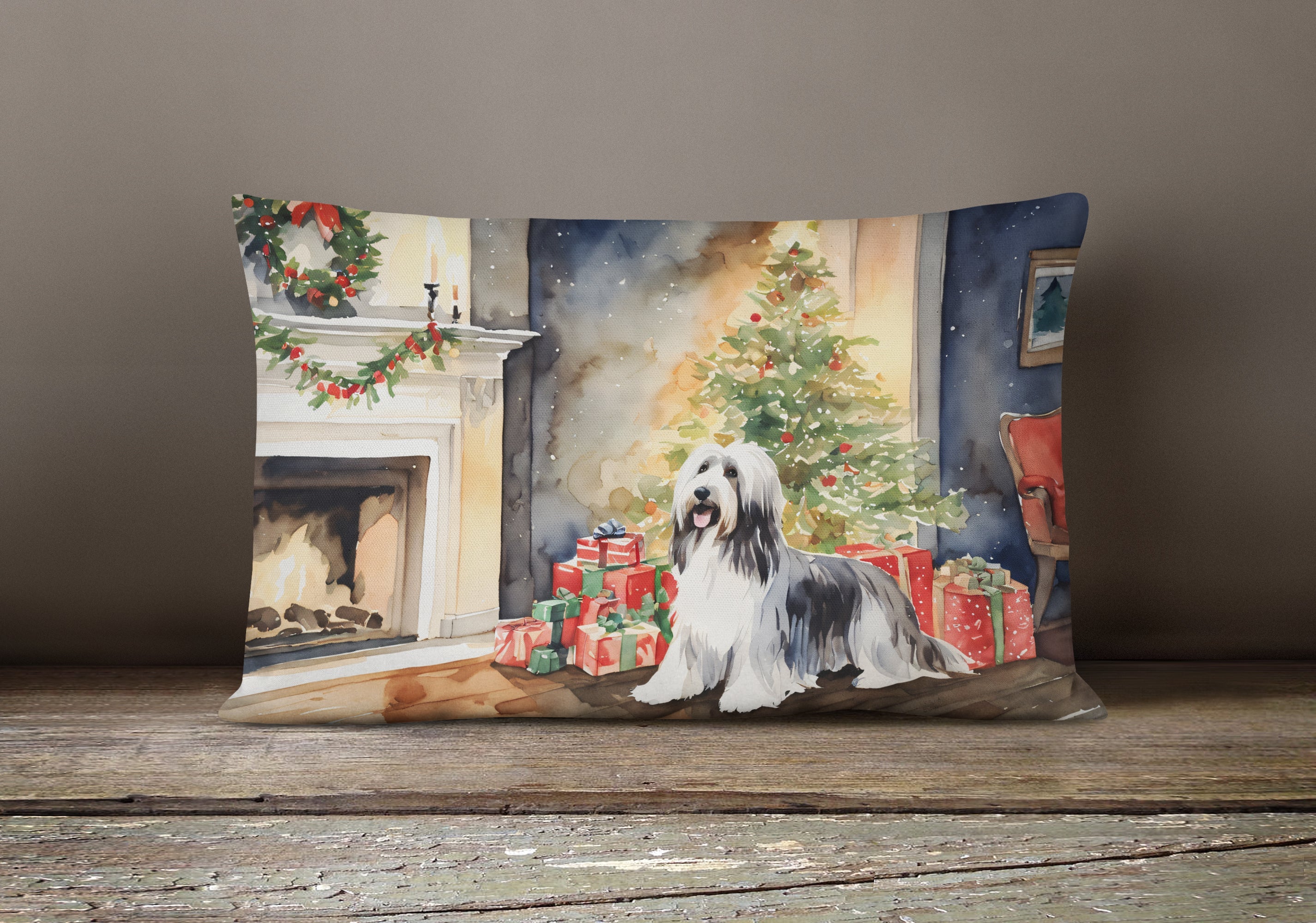 Bearded Collie Christmas Throw Pillow