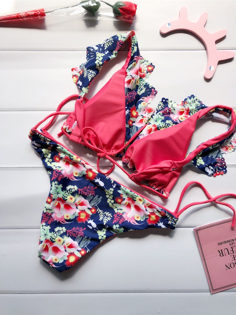 Ruffle Floral Triangle Bikini Set