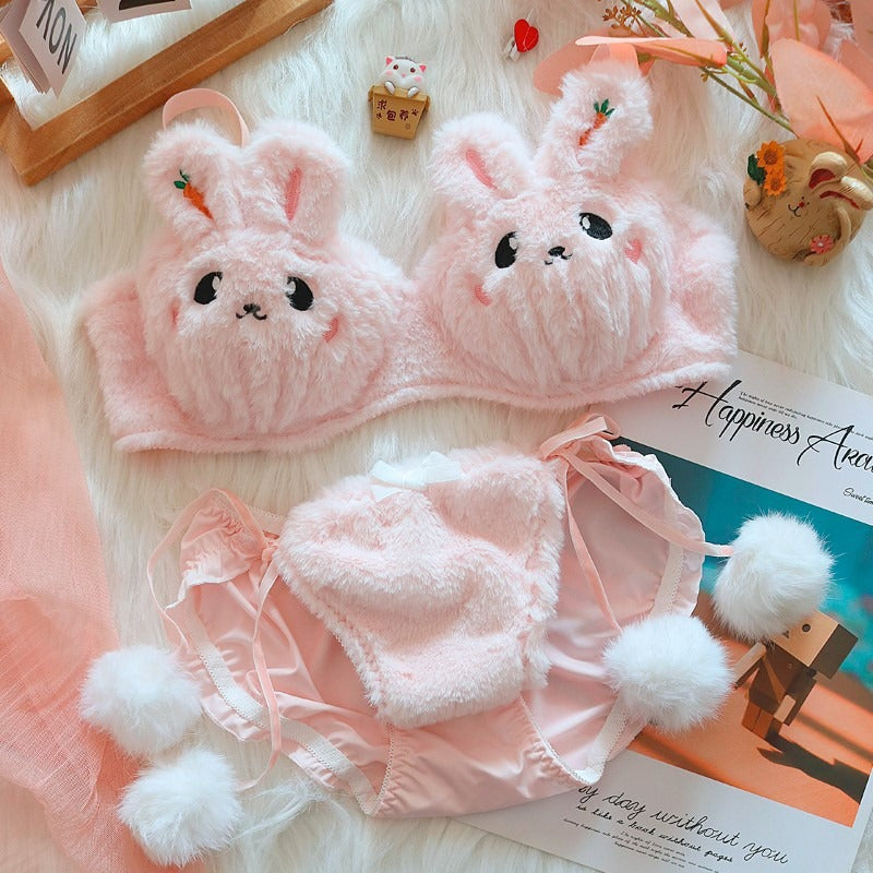 Moon Rabbit Plush Bra and Panties Set