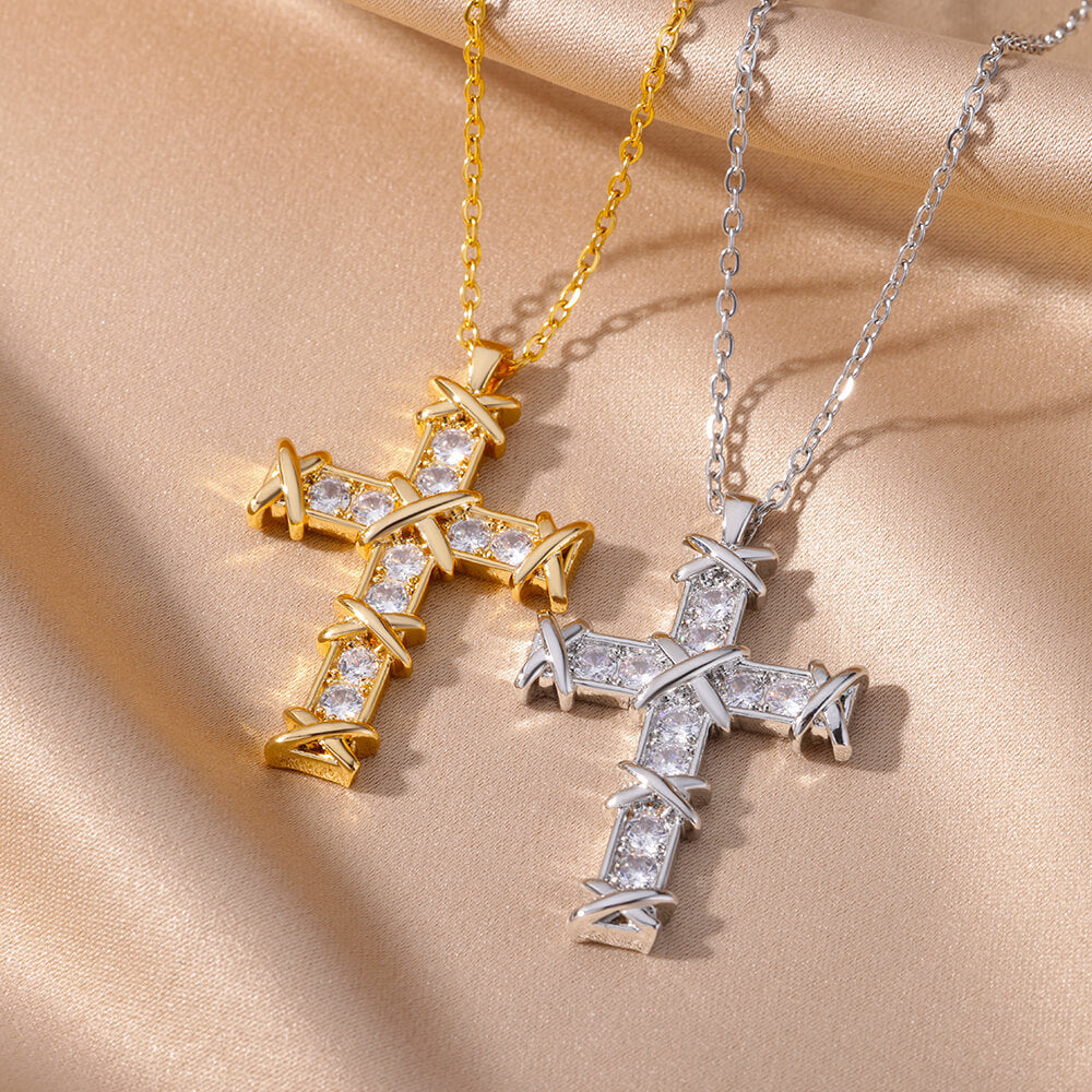 Minimalist Cross Pendant Necklace with Zirconia