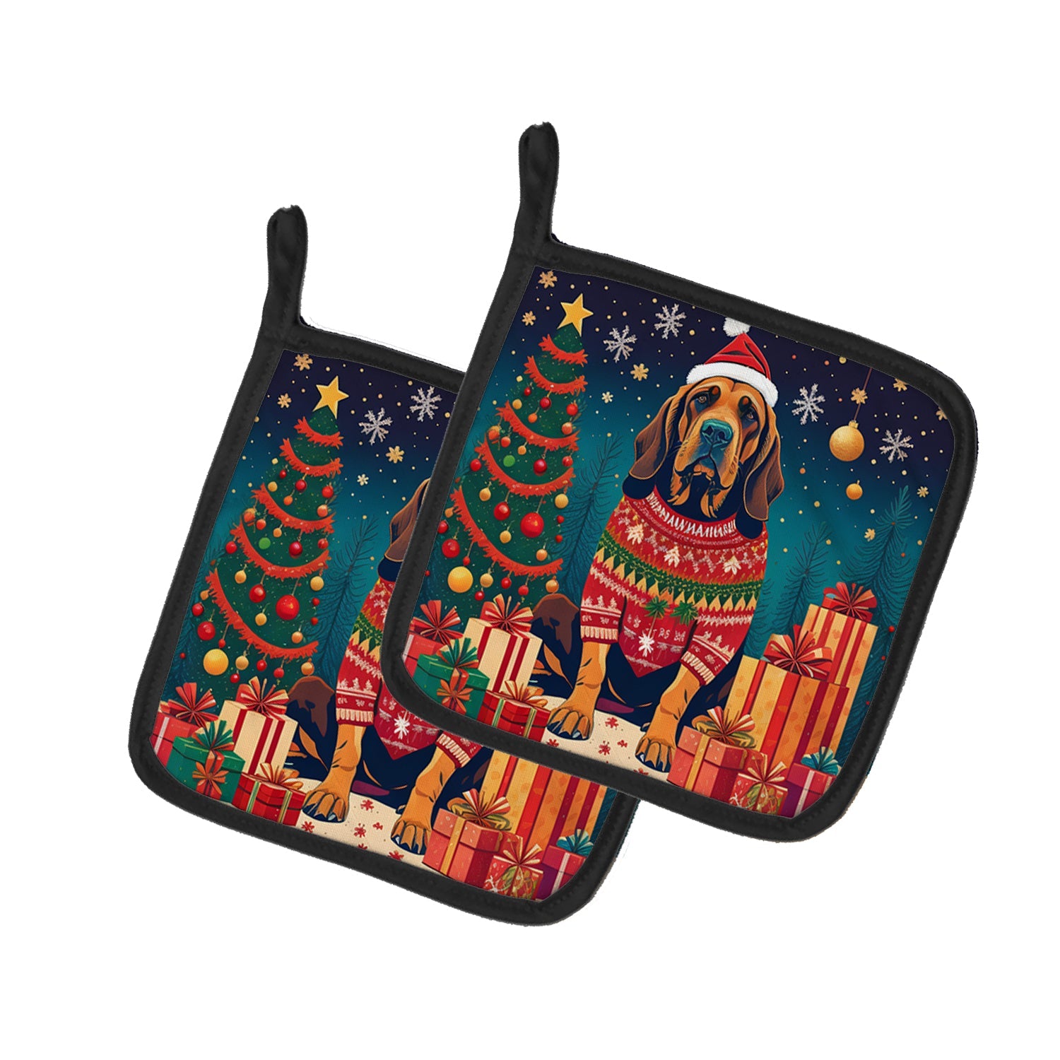 Bloodhound Christmas Pair of Pot Holders