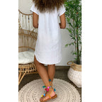 Women’s Casual V Neck Cotton Linen Mini Dress 5XL