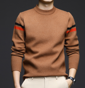 Simple Striped Jacquard Sweater for Middle-aged Men