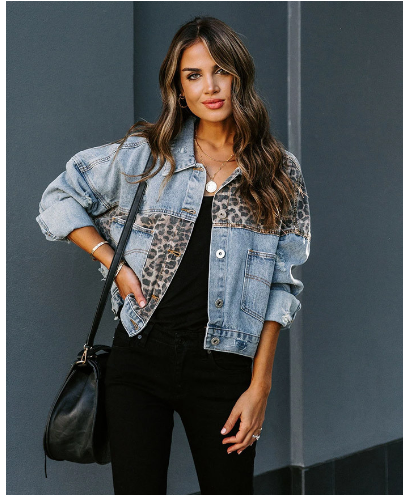 Eleonora™ Trendy Leopard-Print Denim Jacket (One Piece)