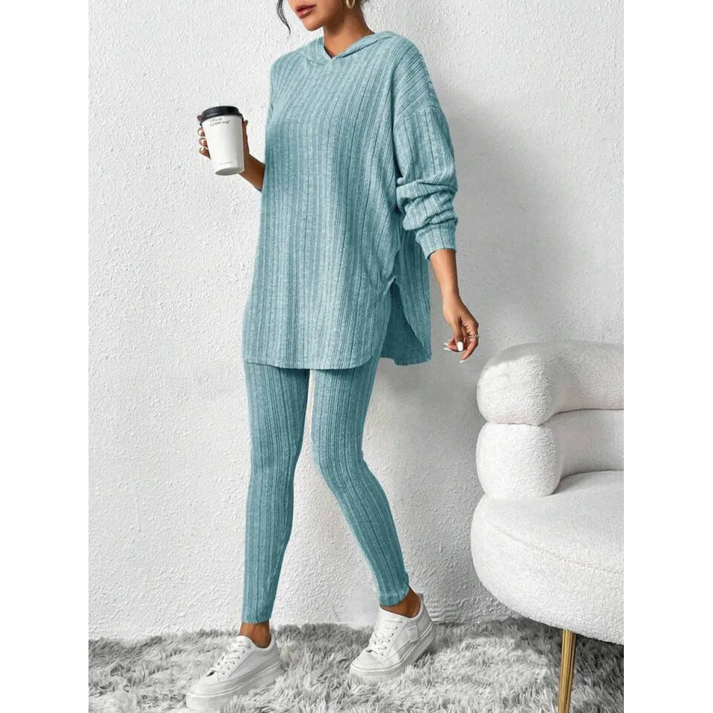 Autumn Solid Stripe Loose Hoodie Set