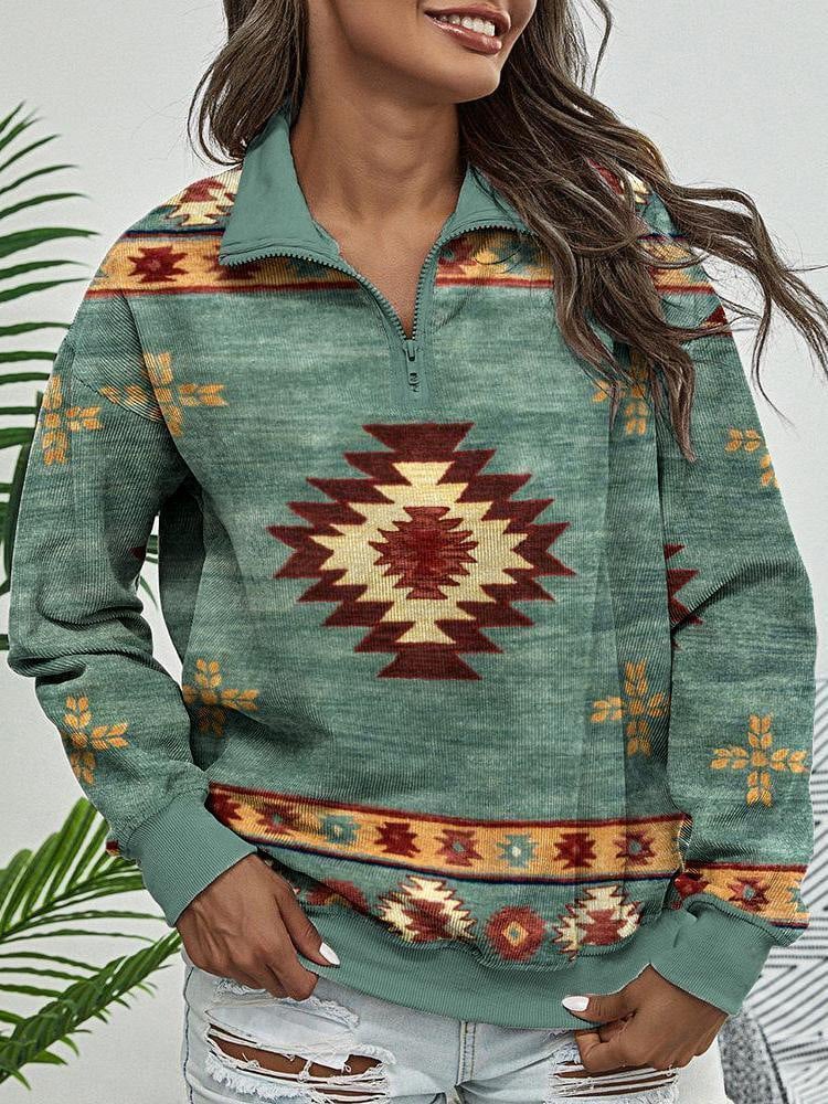 Ethnic Print Casual Small Sweater for Women