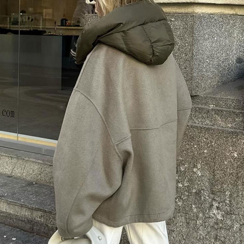 Detachable Cap Round Neck Double-sided Coat