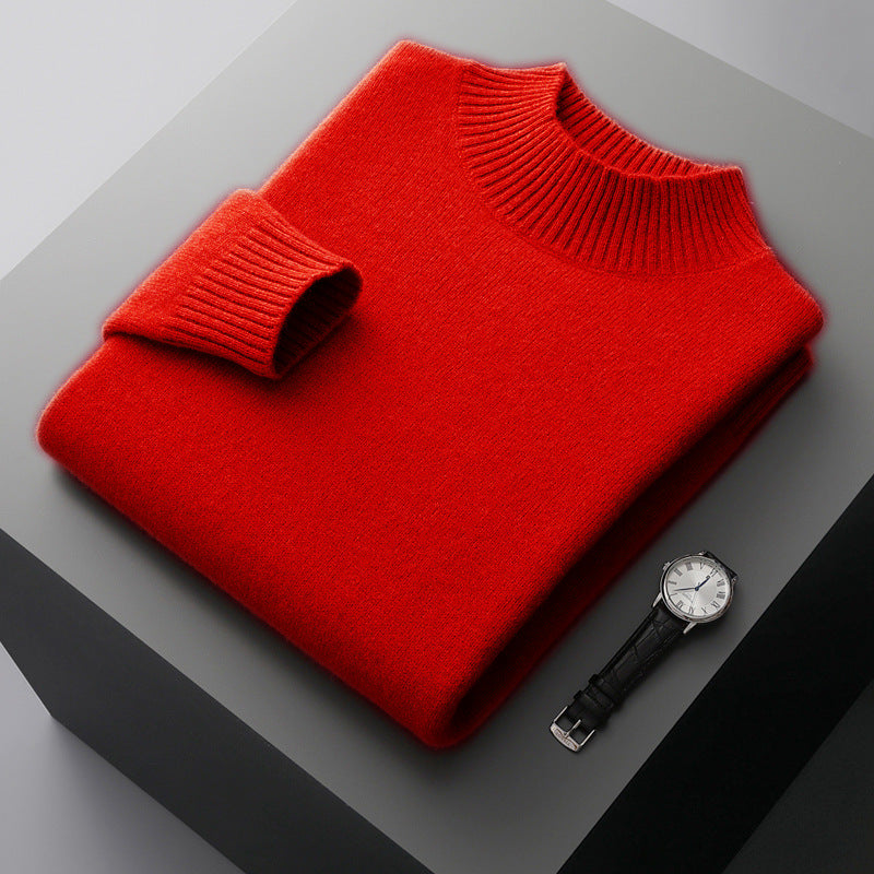 Men's Mock Neck Sweater - Pure Wool Knit Shirt