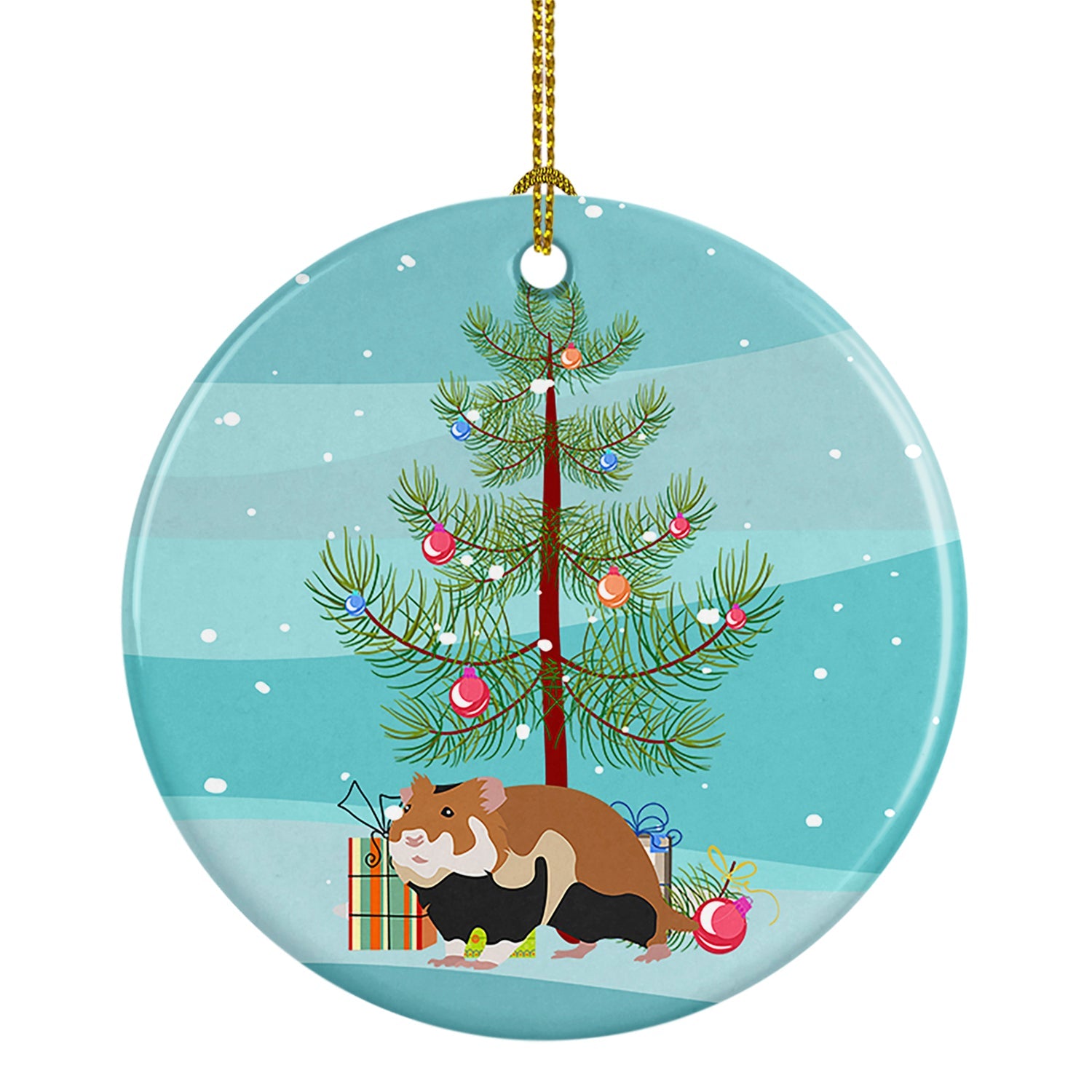 European Hamster Merry Christmas Ceramic Ornament