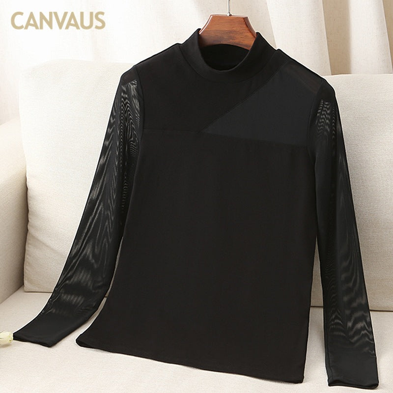 Spring Women's Sexy Mesh Turtleneck Bottoming Shirt