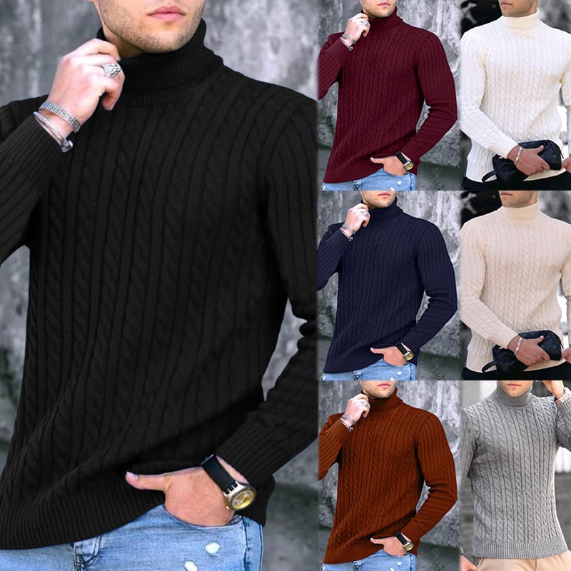 Men's Casual Sweater with High Neck and Long Sleeves