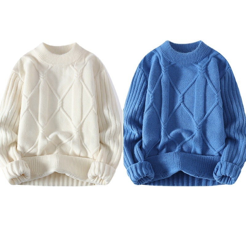 Men's Warm Twisted Flower Round Neck Sweater