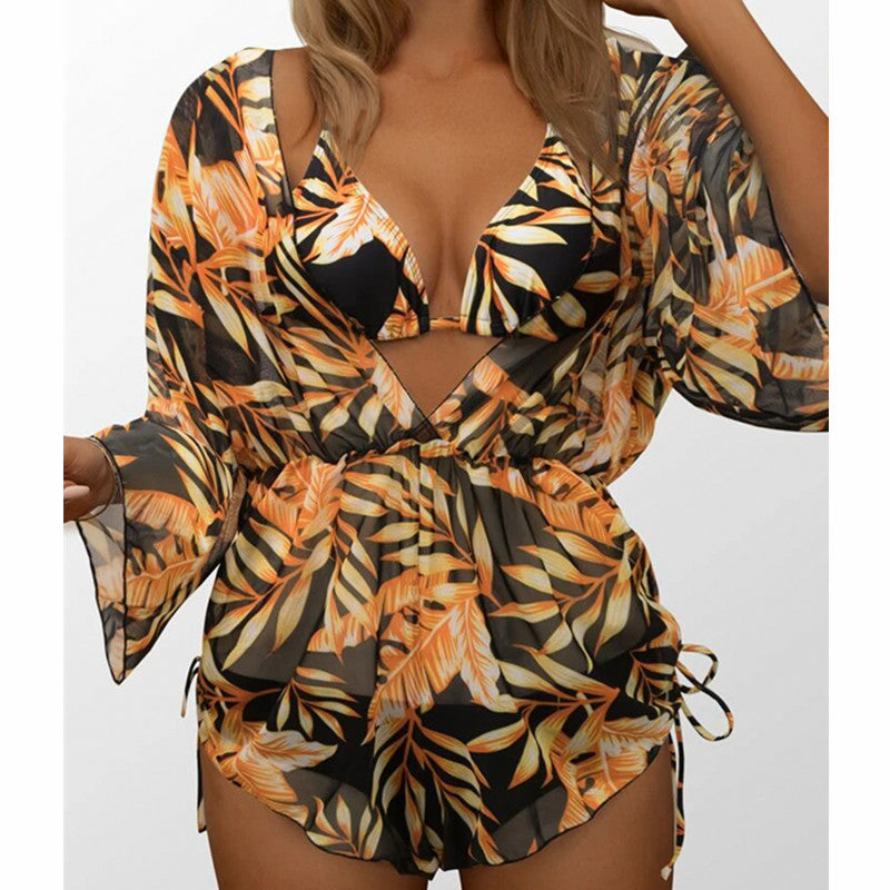 2024 High-Waisted Printed Swimsuit 3-Piece Set