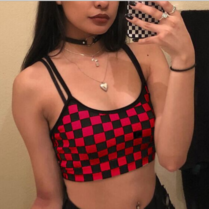 Summer Women's Black and White Checkered Tank Top